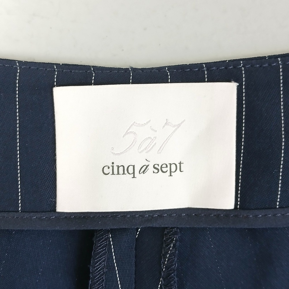 Cinq à Sept Pinstripe Stirrup Pants Womens Navy Blue Slim Leg Dark Academia - Picture 5 of 5